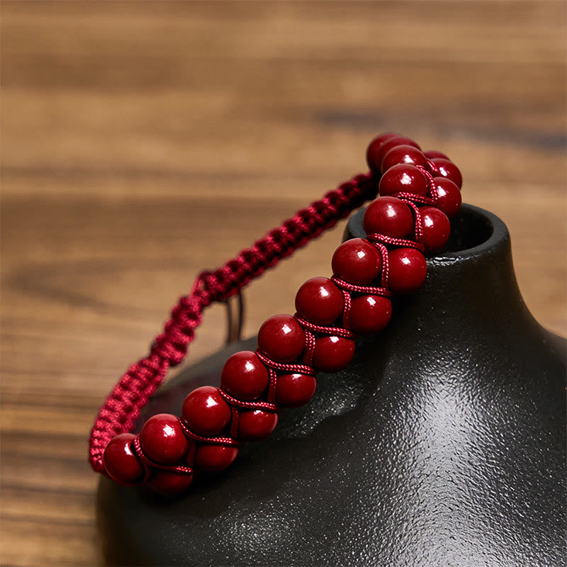 Natural Tiger Eye Cinnabar Hand-woven Double Row Beads Protection Bracelet