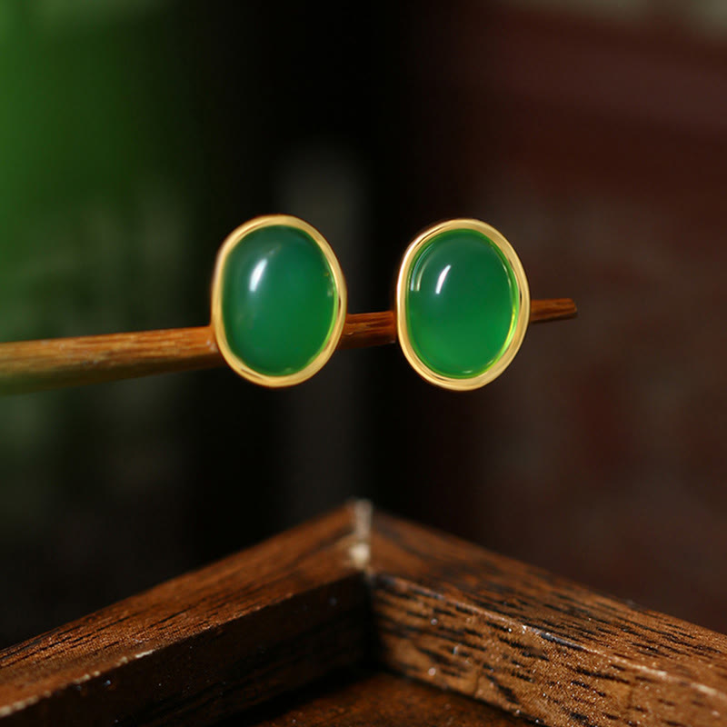 925 Sterling Silver Golden Green Chalcedony Strength Earrings