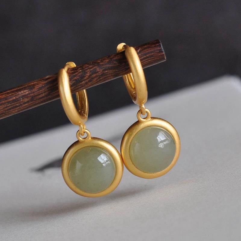 925 Sterling Silver White Jade Agate Prosperity Earrings
