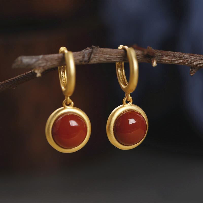 925 Sterling Silver White Jade Agate Prosperity Earrings
