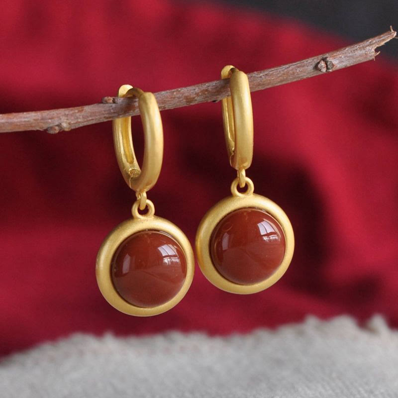 925 Sterling Silver White Jade Agate Prosperity Earrings