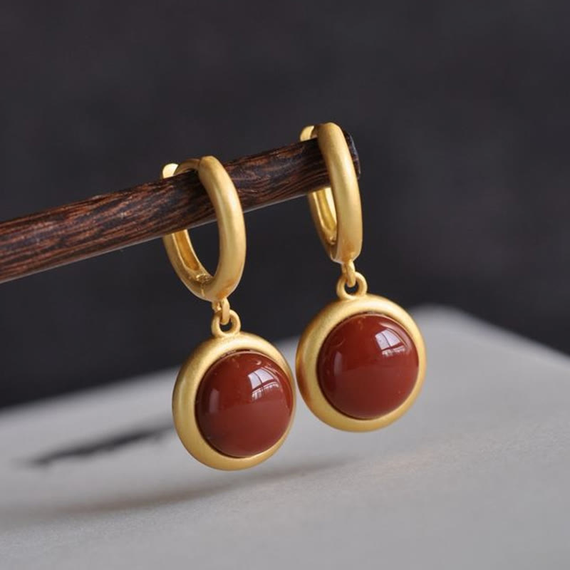 925 Sterling Silver White Jade Agate Prosperity Earrings