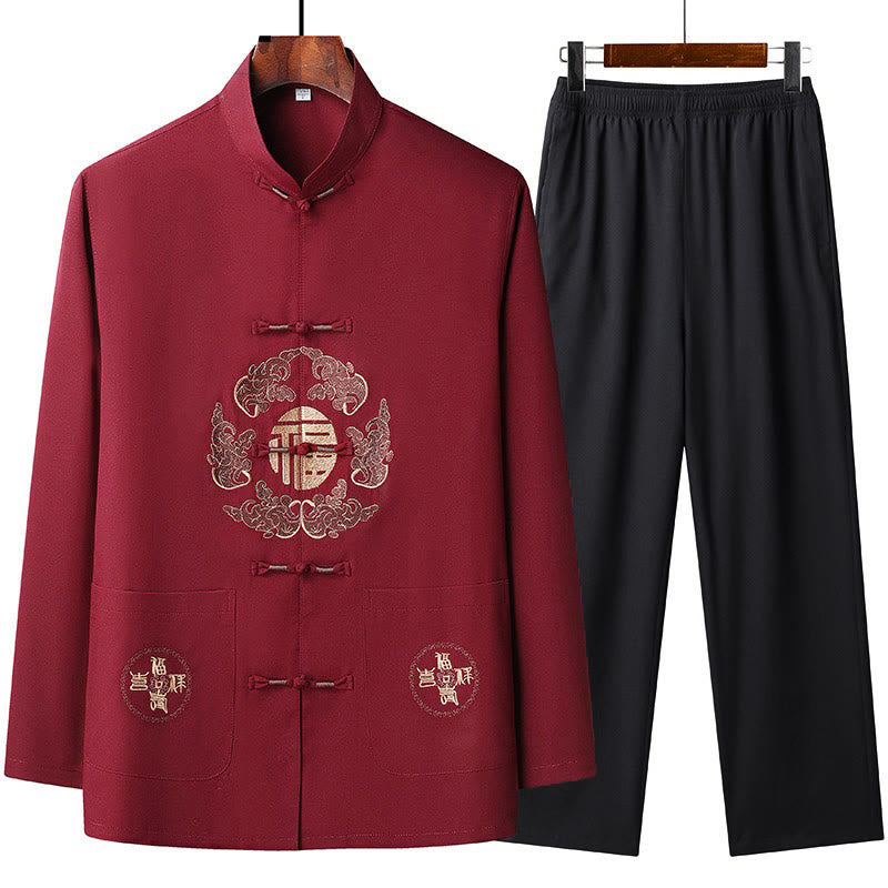 Chinese New Year Embroidered Fu Tang Suit Hanfu Long Sleeve Top Pants Clothing Men's Set