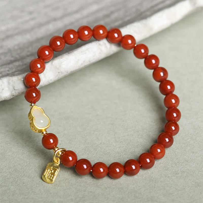 Natural South Red Agate Hetian Jade Gourd Positive Bracelet