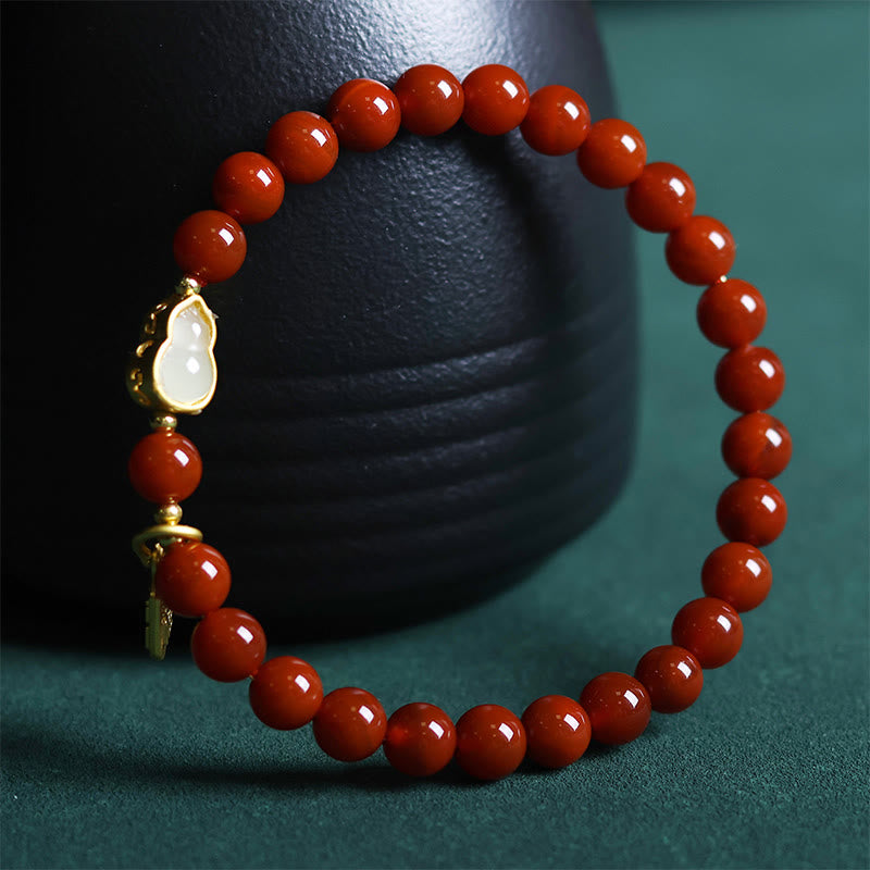 Natural South Red Agate Hetian Jade Gourd Positive Bracelet