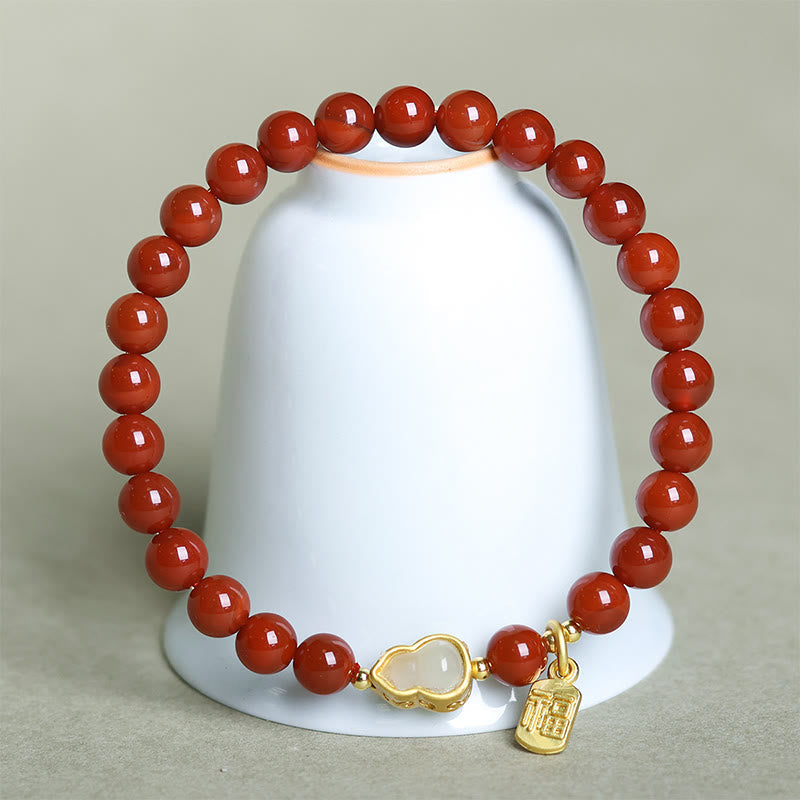 Natural South Red Agate Hetian Jade Gourd Positive Bracelet