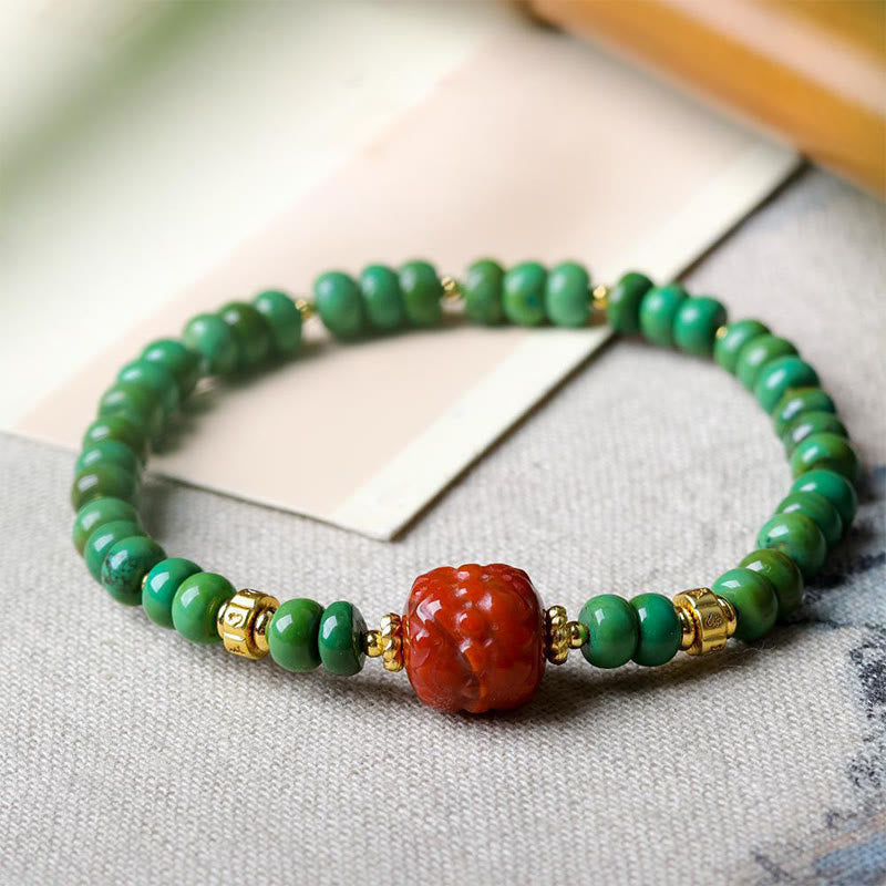 Tibetan Turquoise Beads South Red Agate Lotus Balance Bracelet