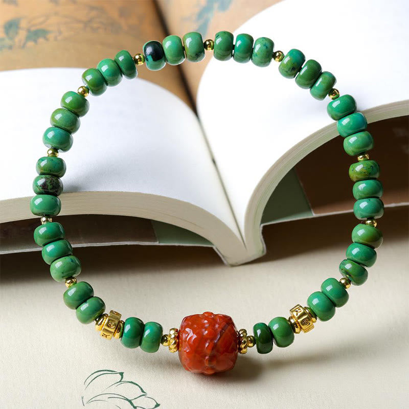 Tibetan Turquoise Beads South Red Agate Lotus Balance Bracelet