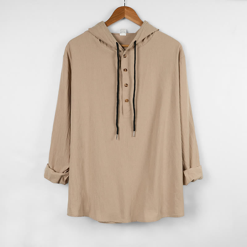 Breathable Cotton Hooded Long Sleeve Minimalist Shirt