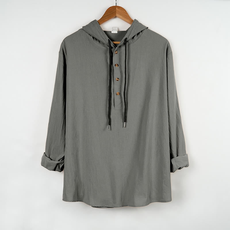 Breathable Cotton Hooded Long Sleeve Minimalist Shirt