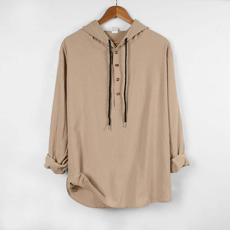 Breathable Cotton Hooded Long Sleeve Minimalist Shirt