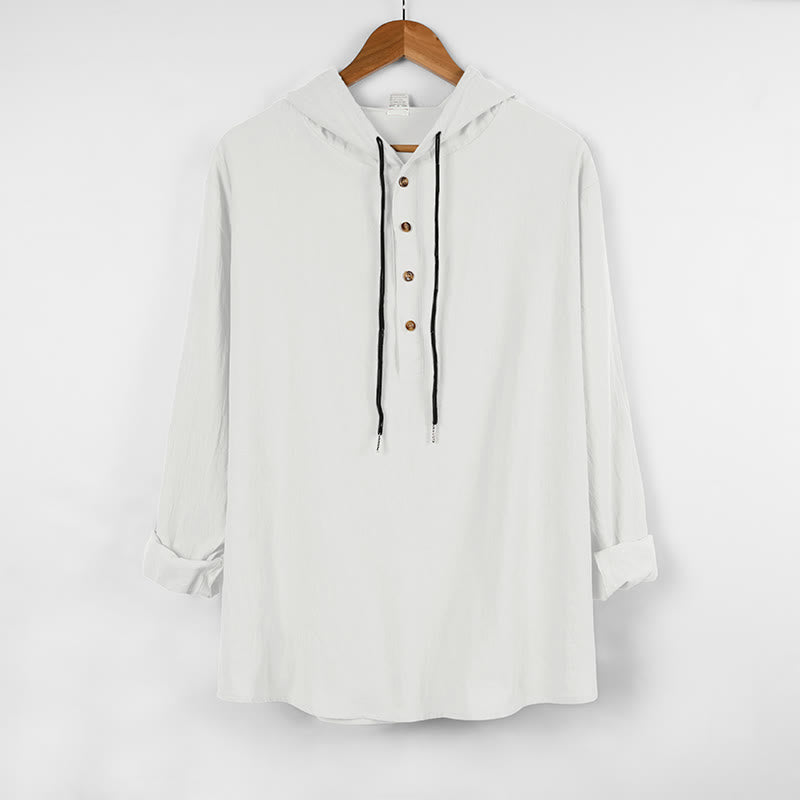Breathable Cotton Hooded Long Sleeve Minimalist Shirt