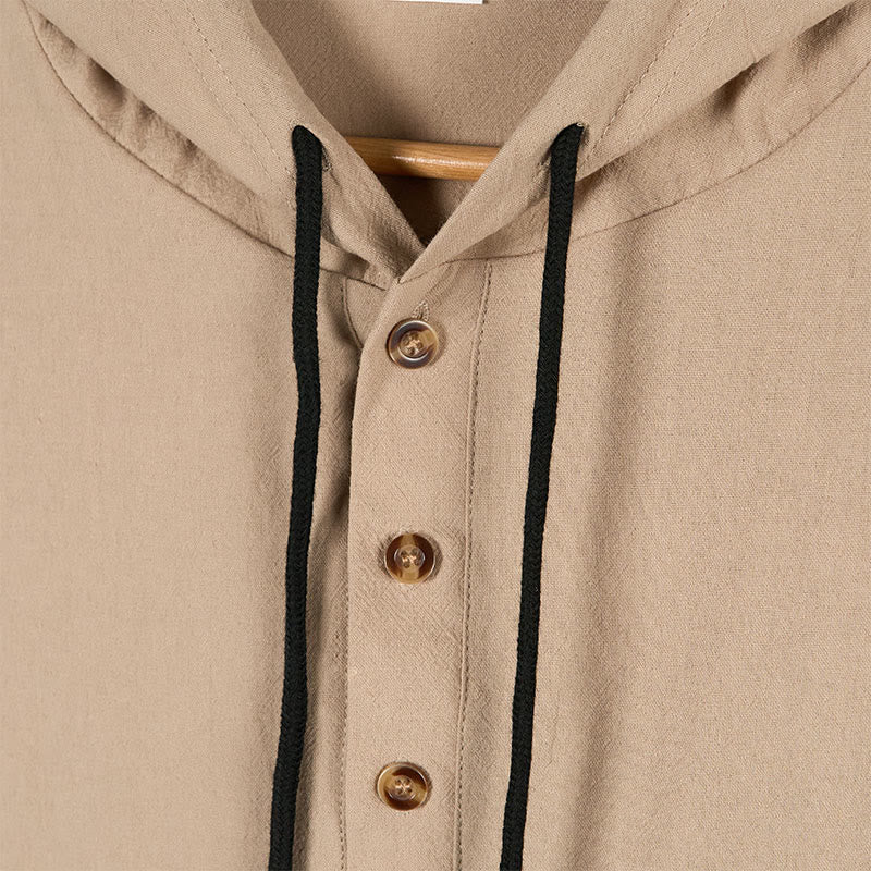 Breathable Cotton Hooded Long Sleeve Minimalist Shirt
