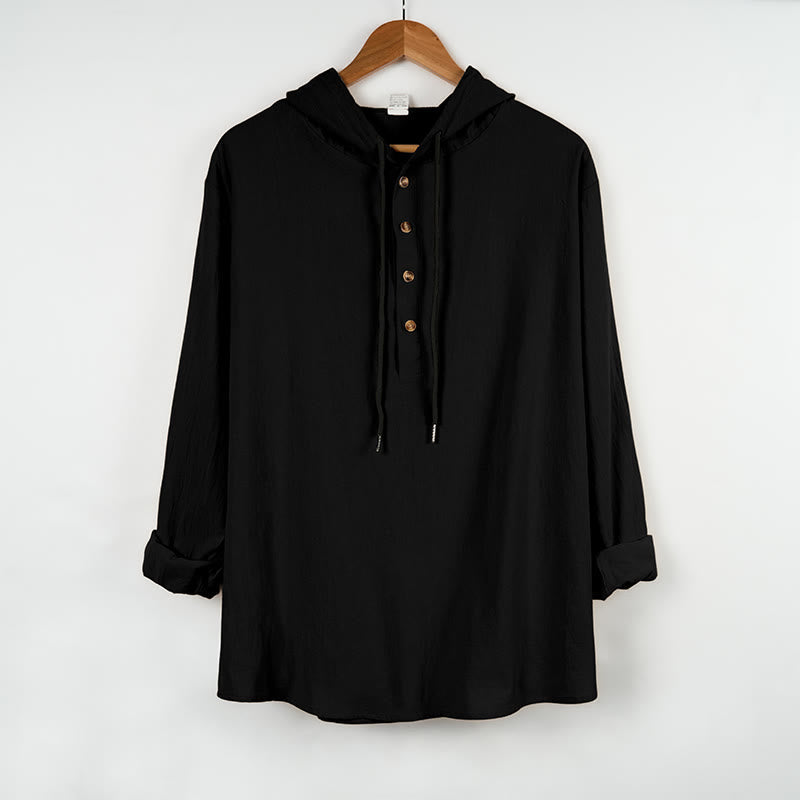 Breathable Cotton Hooded Long Sleeve Minimalist Shirt
