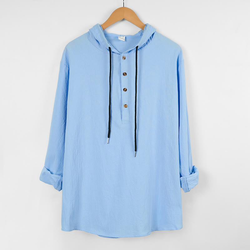 Breathable Cotton Hooded Long Sleeve Minimalist Shirt
