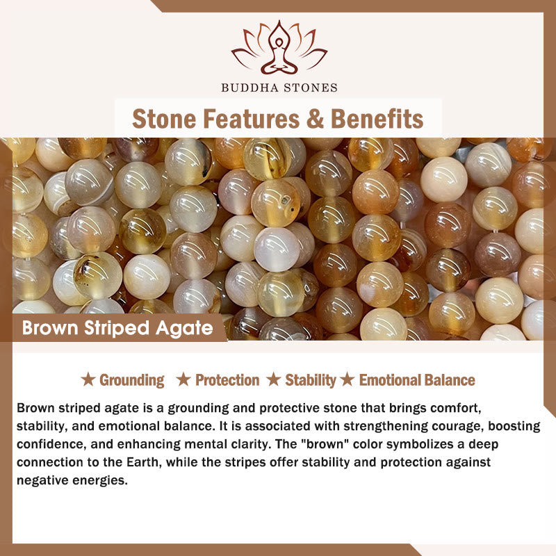 Tortoiseshell Cat Light Brown Striped Agate Black Onyx Protection Bracelet