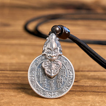 Mountain Ghosts Spend Money Bagua Design Copper Pixiu Harmony Necklace Pendant