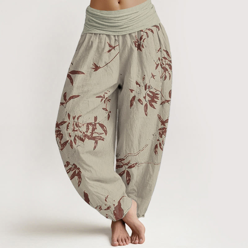 Breathable Cotton Branch Print Meditation Harem Pants