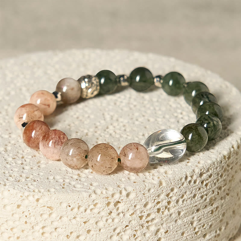 Natural Super Seven & Green Rutilated Quartz Crystal Beaded Bracelet