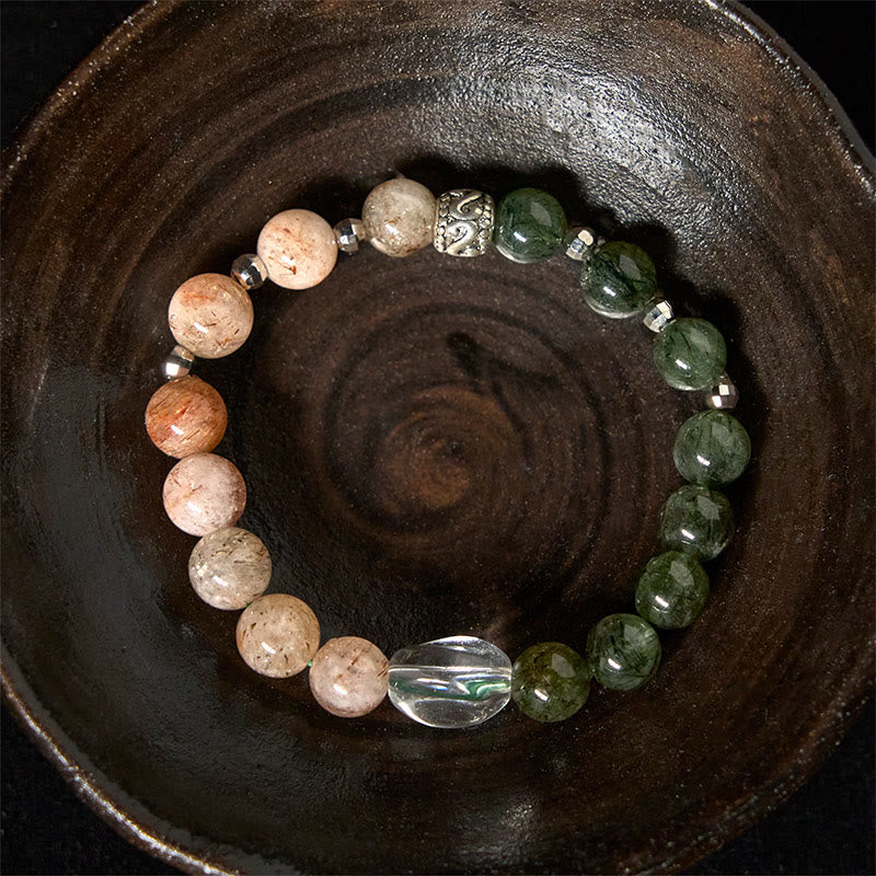 Natural Super Seven & Green Rutilated Quartz Crystal Beaded Bracelet