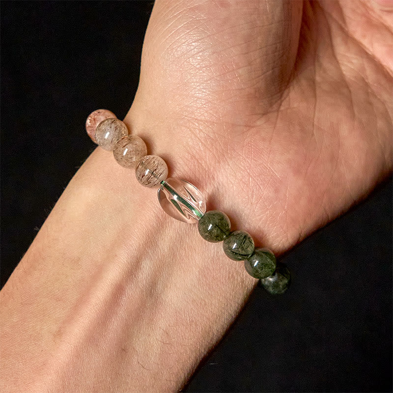 Natural Super Seven & Green Rutilated Quartz Crystal Beaded Bracelet