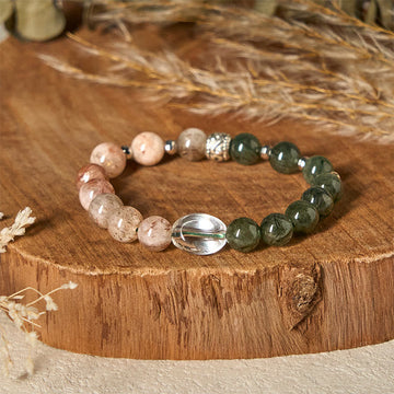 Natural Super Seven & Green Rutilated Quartz Crystal Beaded Bracelet