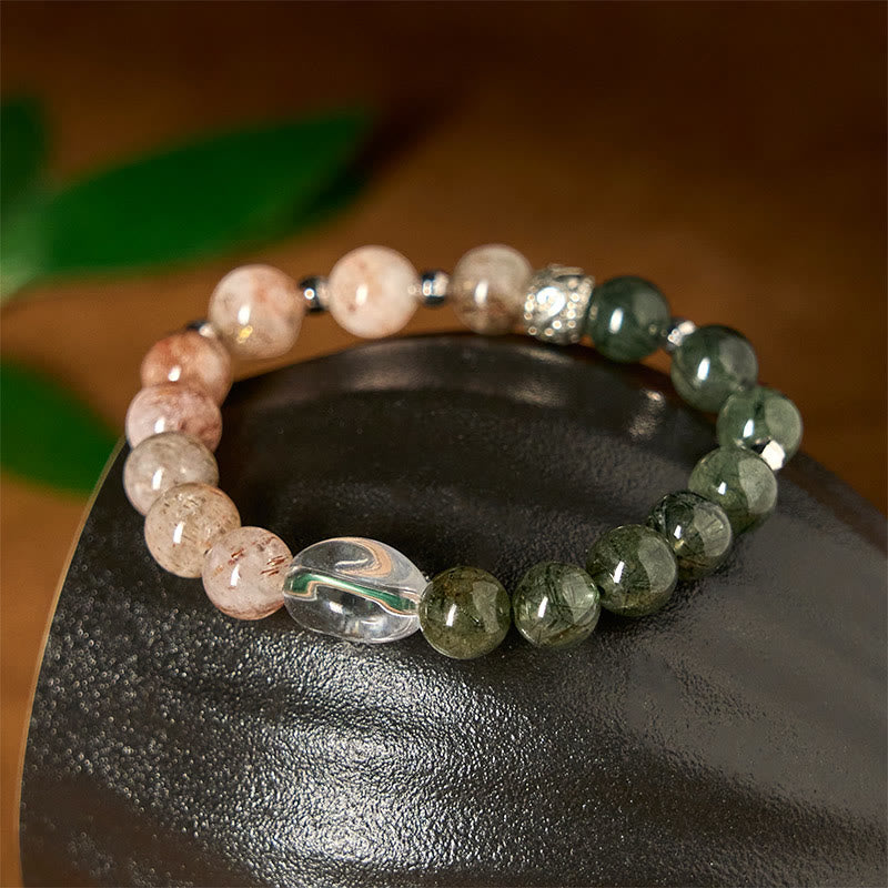 Natural Super Seven & Green Rutilated Quartz Crystal Beaded Bracelet