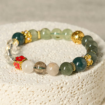 Natural Green Phantom, Clear & Rutilated Quartz, Jade, Copper Bead Bracelet