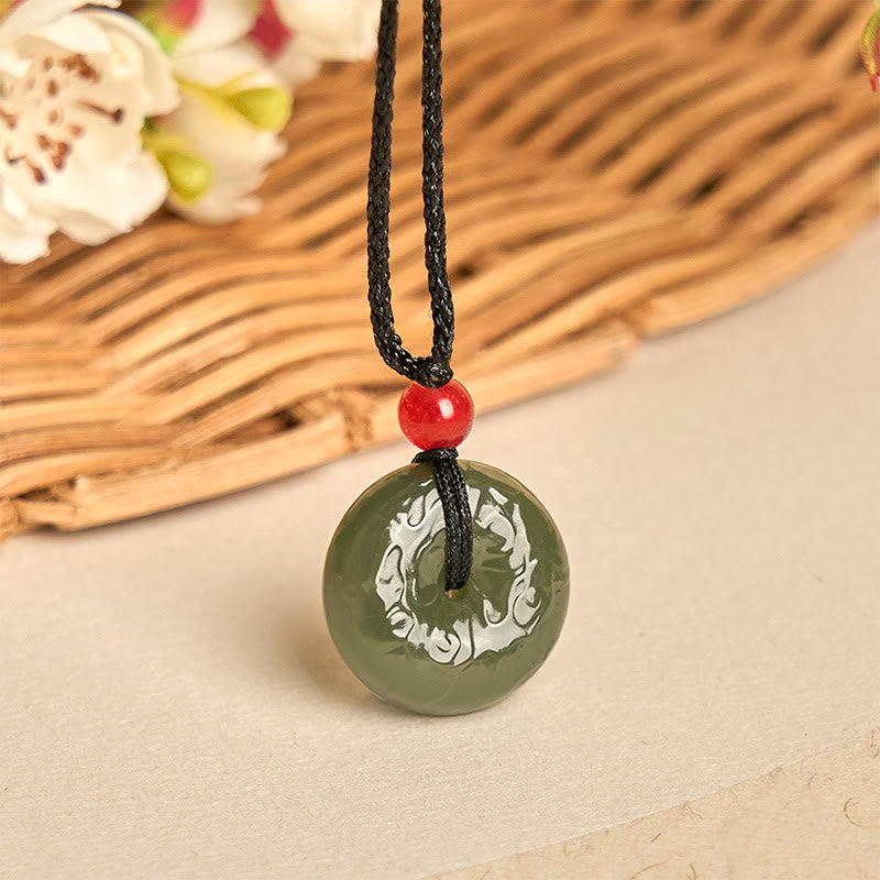 Peace Buckle Auspicious Clouds Cyan Jade Necklace Luck Pendant
