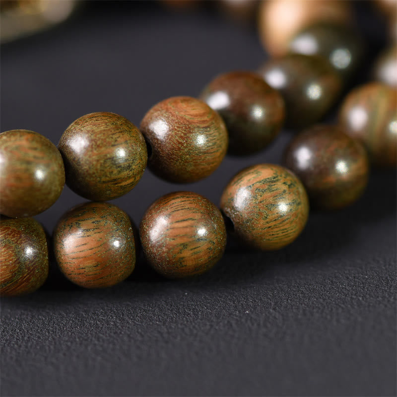 Tibetan Green Sandalwood Gold Sheen Obsidian Balance Peace Double Wrap Bracelet