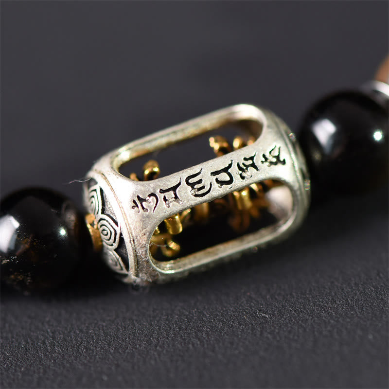 Tibetan Green Sandalwood Gold Sheen Obsidian Balance Peace Double Wrap Bracelet