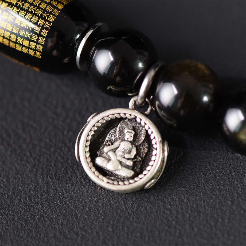 Tibetan Green Sandalwood Gold Sheen Obsidian Balance Peace Double Wrap Bracelet