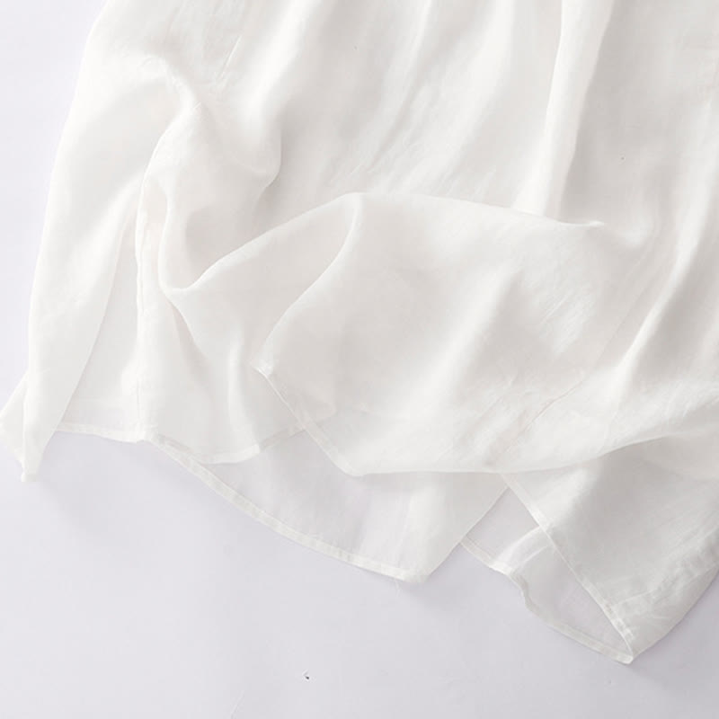 Casual Accordion Pleat Plain V-neck Short Sleeve Cotton Midi Dress With Pockets