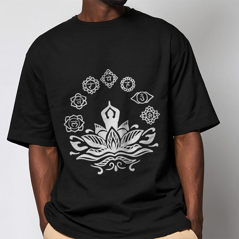 Cotton Crewneck Seven Chakras Meditation Graphic Tee