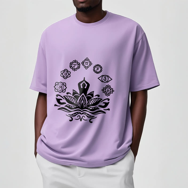 Cotton Crewneck Seven Chakras Meditation Graphic Tee
