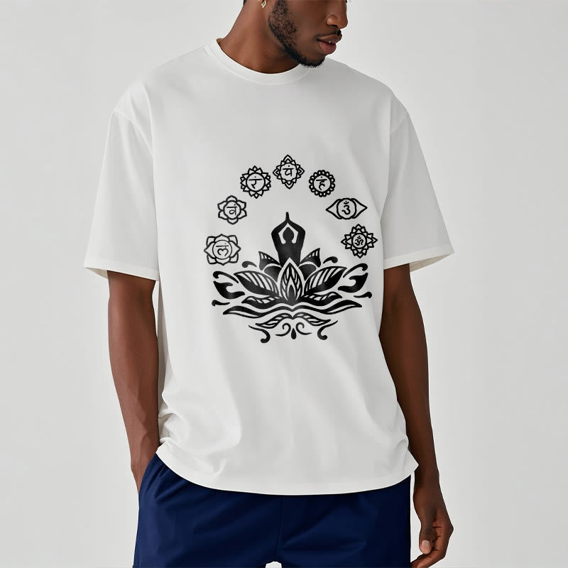 Cotton Crewneck Seven Chakras Meditation Graphic Tee