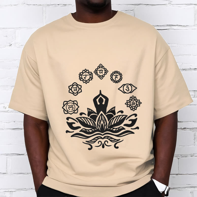 Cotton Crewneck Seven Chakras Meditation Graphic Tee
