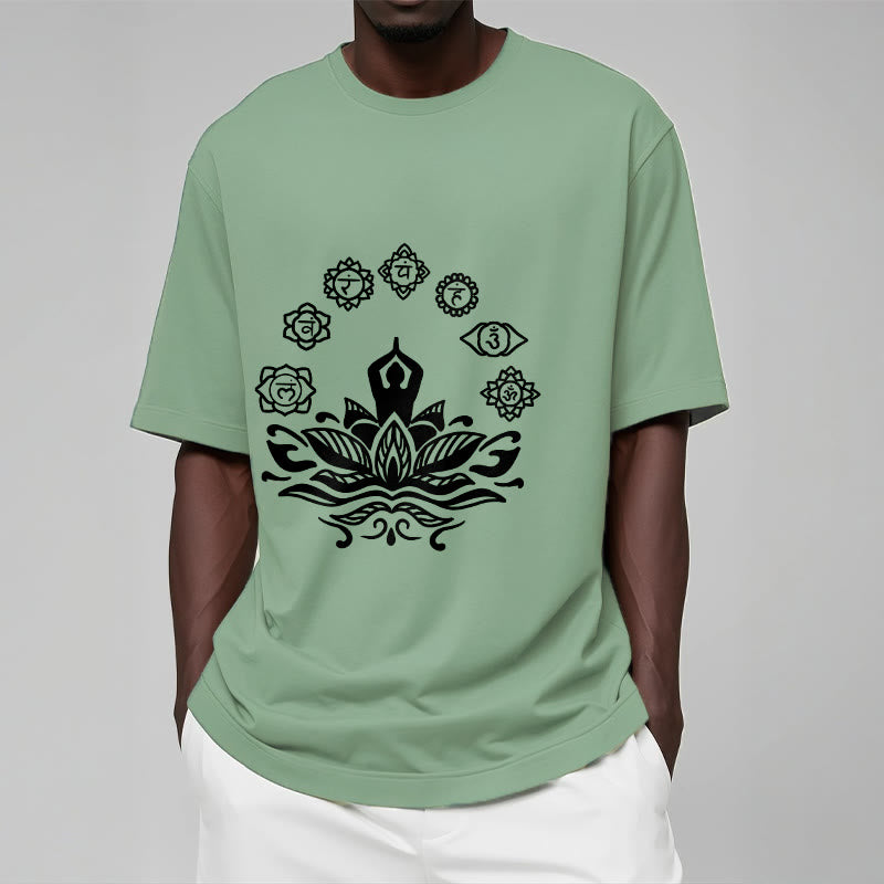 Cotton Crewneck Seven Chakras Meditation Graphic Tee