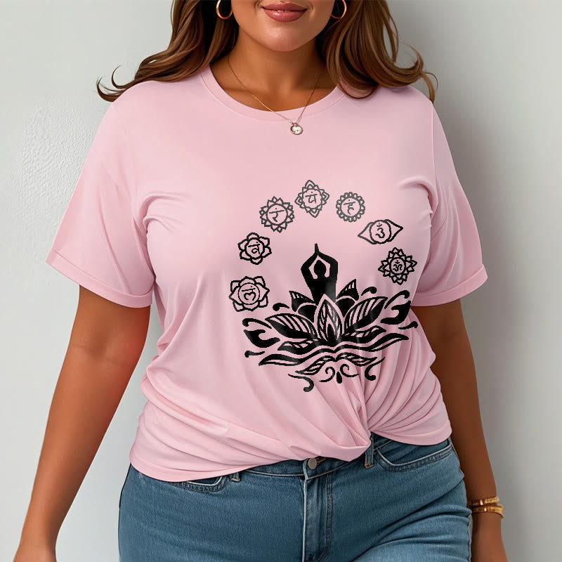 Cotton Crewneck Seven Chakras Meditation Graphic Tee
