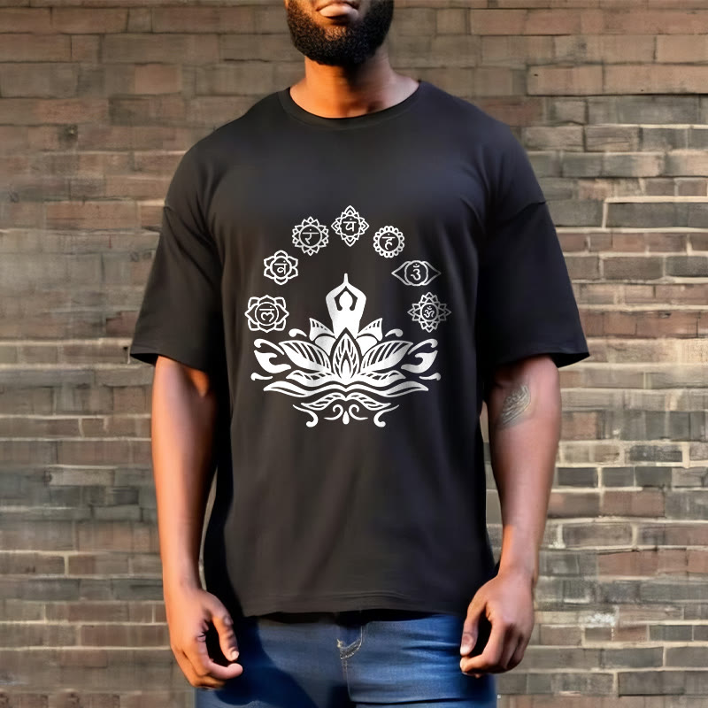 Cotton Crewneck Seven Chakras Meditation Graphic Tee