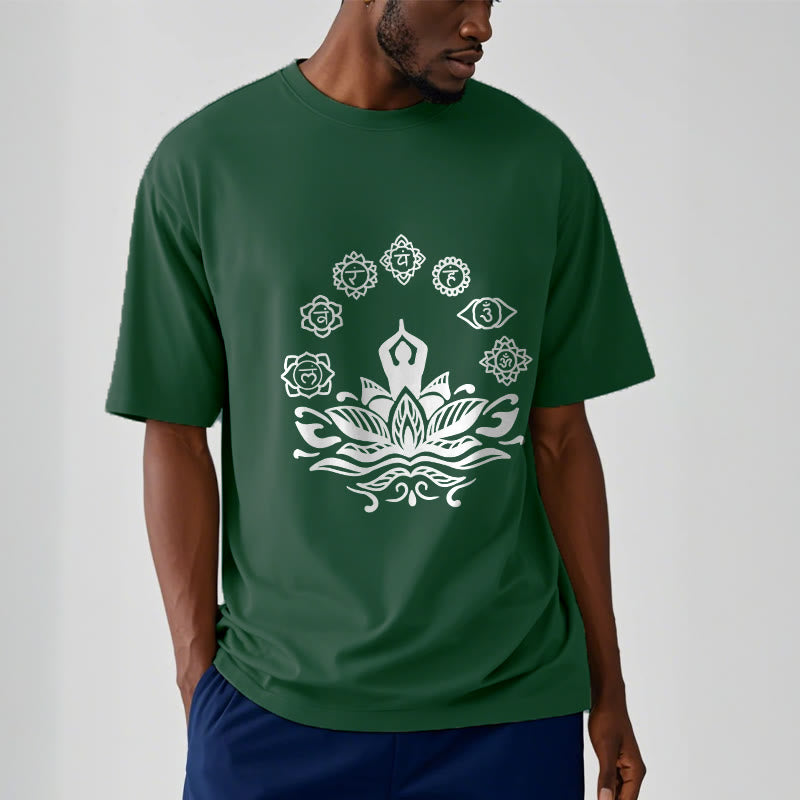 Cotton Crewneck Seven Chakras Meditation Graphic Tee