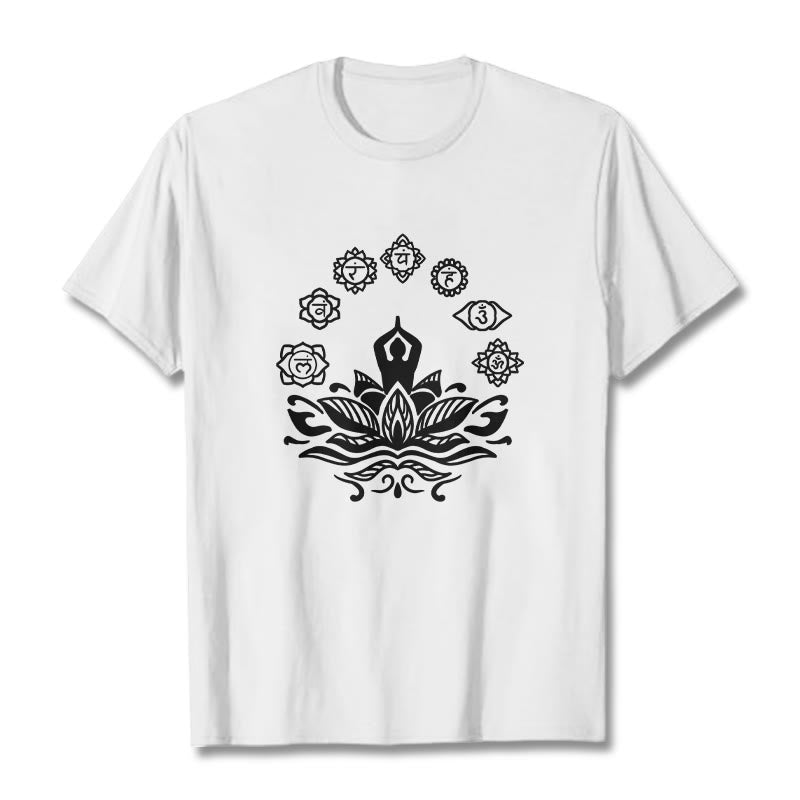 Cotton Crewneck Seven Chakras Meditation Graphic Tee
