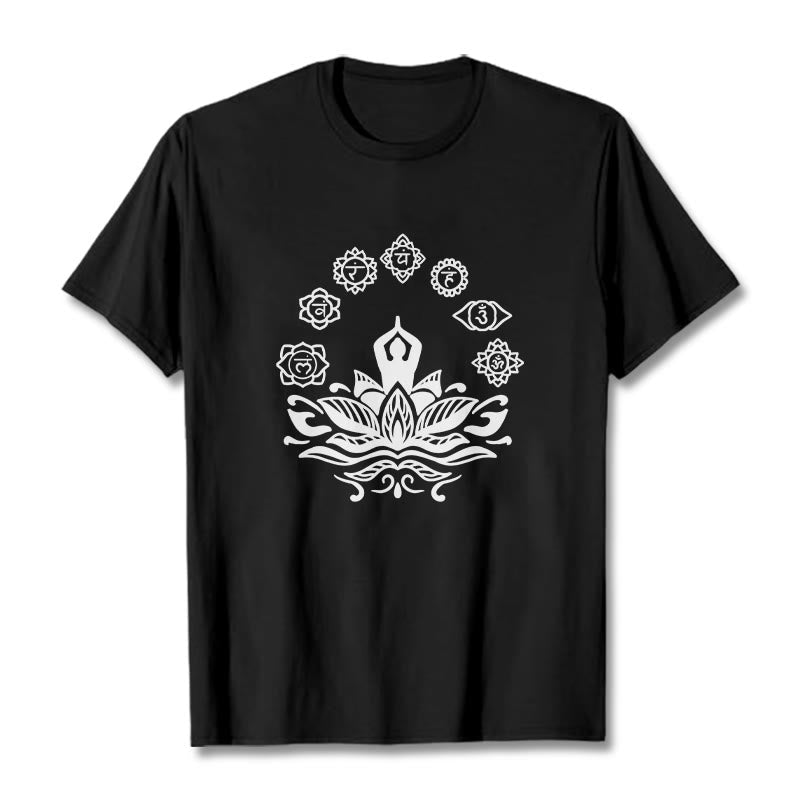 Cotton Crewneck Seven Chakras Meditation Graphic Tee