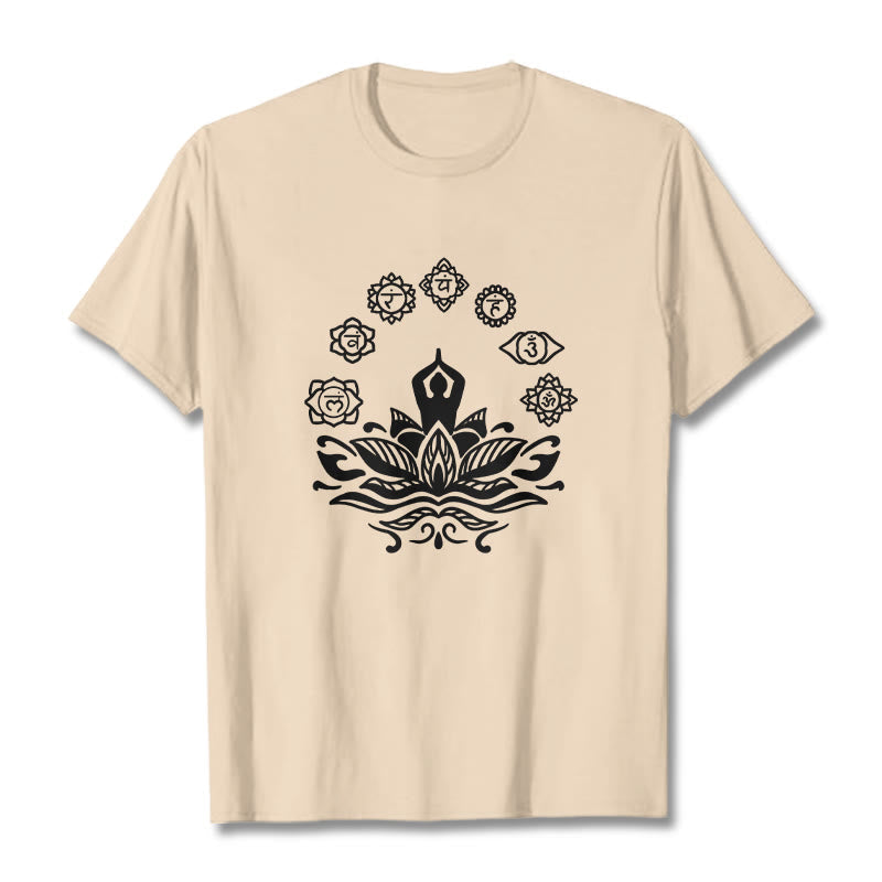 Cotton Crewneck Seven Chakras Meditation Graphic Tee