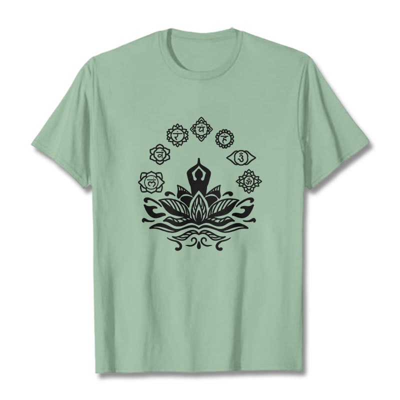 Cotton Crewneck Seven Chakras Meditation Graphic Tee