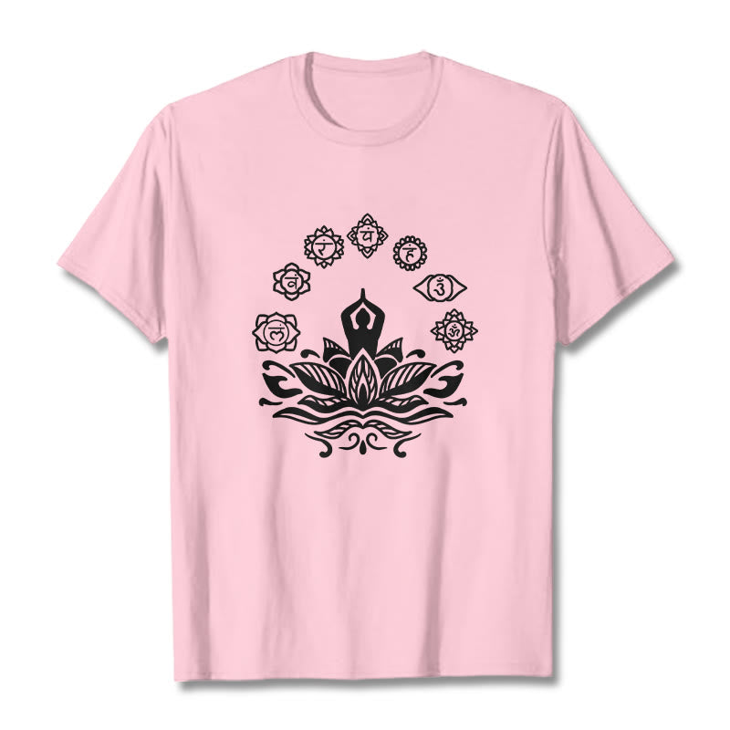 Cotton Crewneck Seven Chakras Meditation Graphic Tee