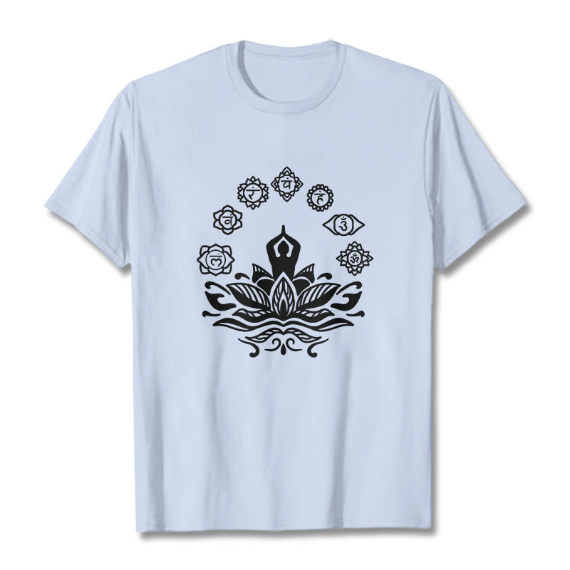 Cotton Crewneck Seven Chakras Meditation Graphic Tee