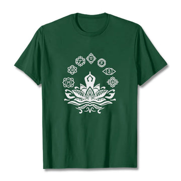 Cotton Crewneck Seven Chakras Meditation Graphic Tee