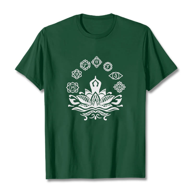 Cotton Crewneck Seven Chakras Meditation Graphic Tee