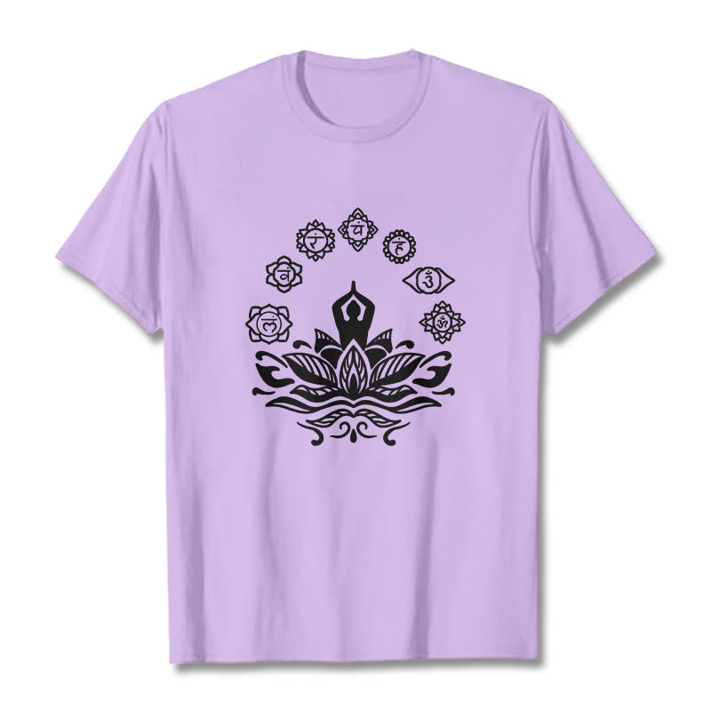 Cotton Crewneck Seven Chakras Meditation Graphic Tee